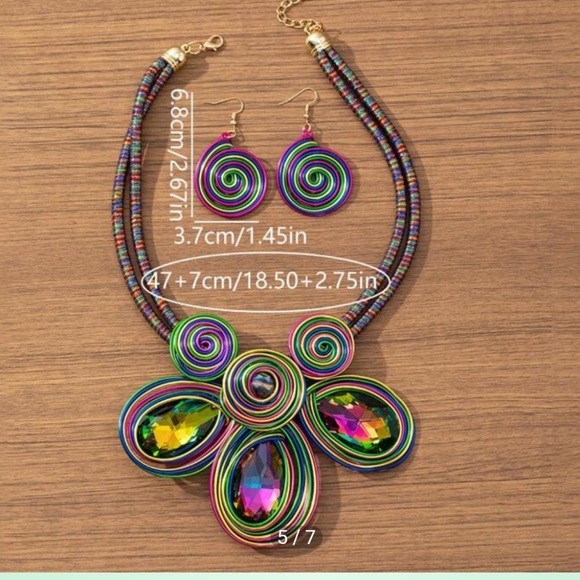 Huge statement necklace earrings rhinestones wire colorful NEW - Picture 5 of 14